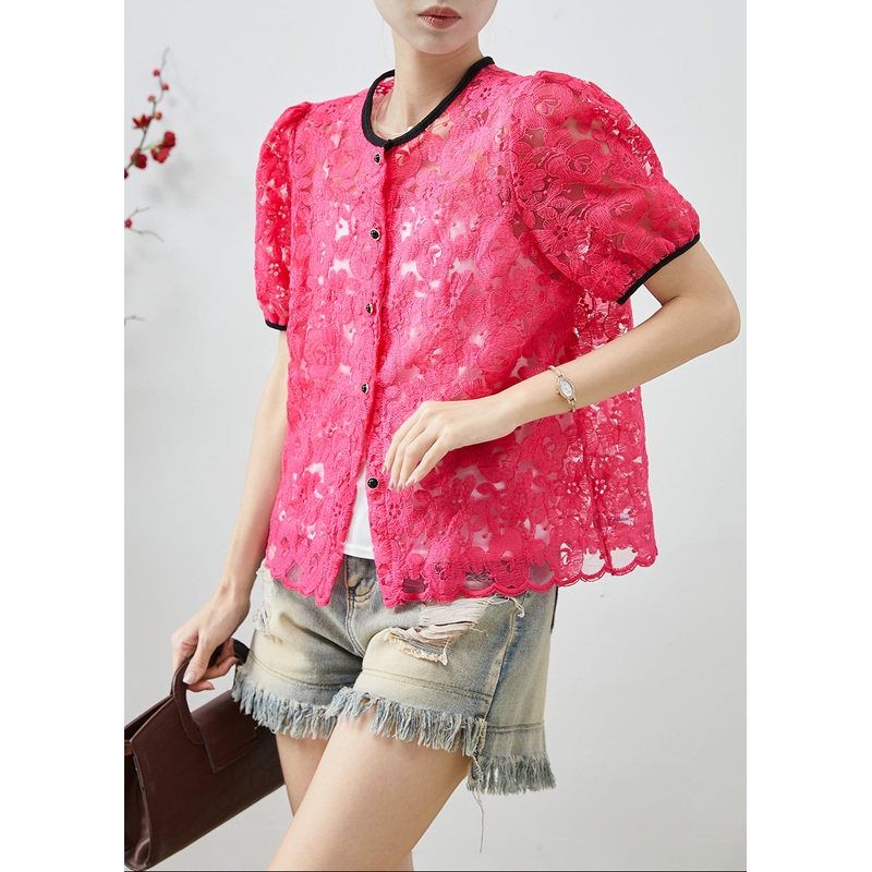 Rose Hollow Out Lace Blouse Top Embroidered Summer