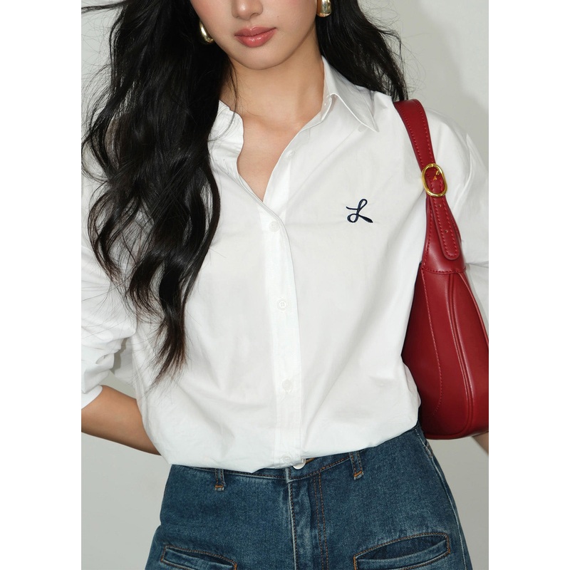 Simple White Peter Pan Collar Embroidered Cotton Top Fall