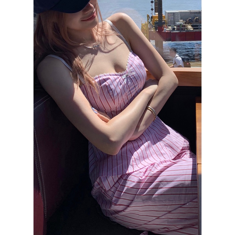 Slim Fit Purple Striped Spaghetti Strap Tank And Pants Cotton Two Pieces Set Sleeveless