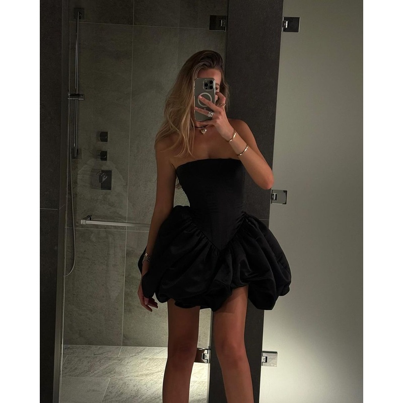 Strapless A Line Black Short Homecoming Dress Birthday Party Dress J3541