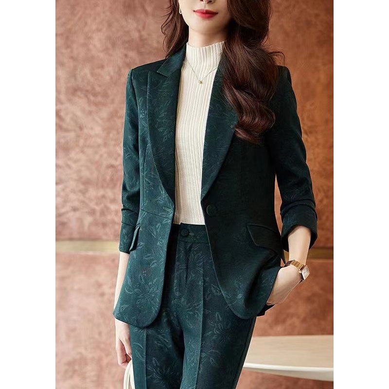 Style Blackish Green Print Silm Fit Cotton Coat Spring