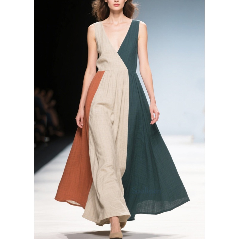 Style Multicolour Asymmetrical Patchwork Cotton Robe Dresses Summer