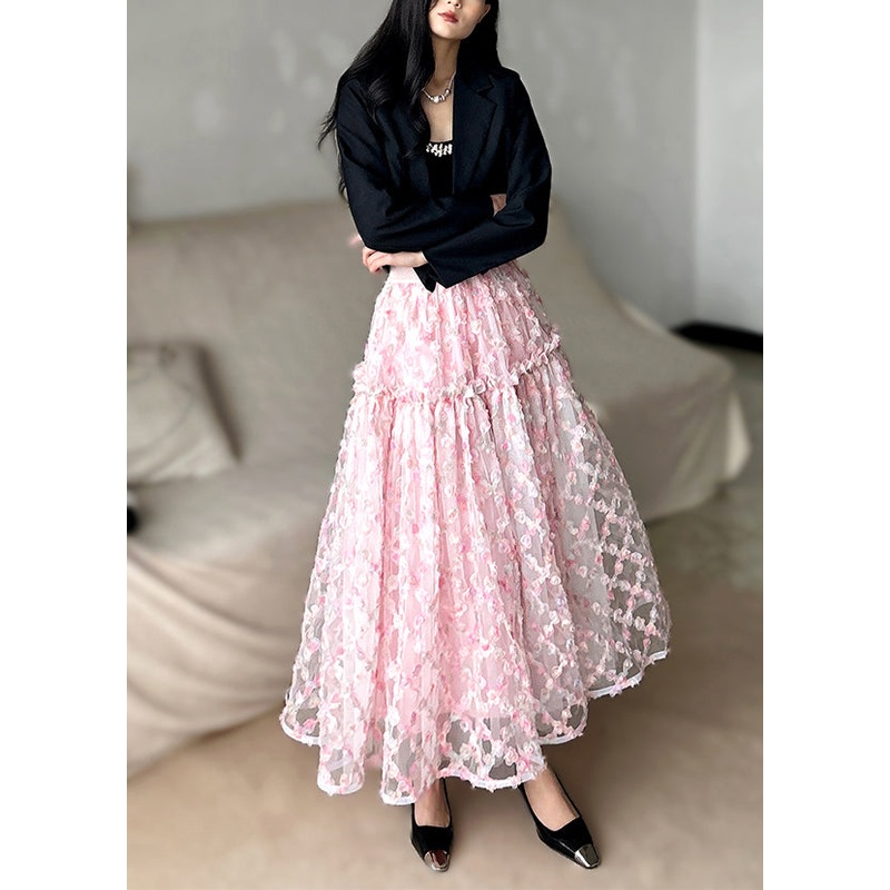 Style Pink Jacquard Exra Large Hem Tulle Skirts Summer