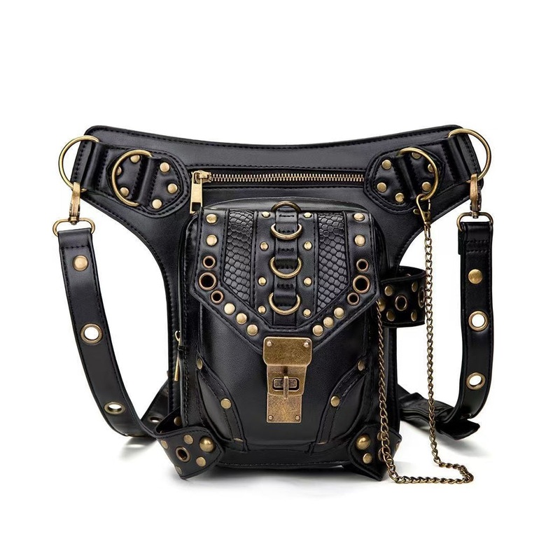 Stylish Black Rivet Solid Durable Faux Leather Versatile Mini Bag