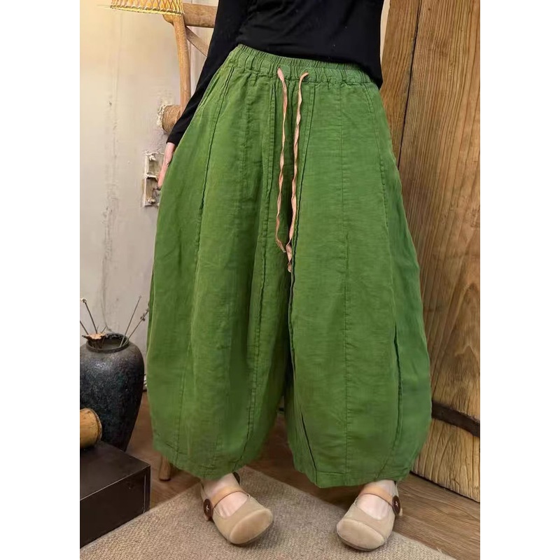 Vintage Green Oversized Patchwork Linen Harem Pants Summer