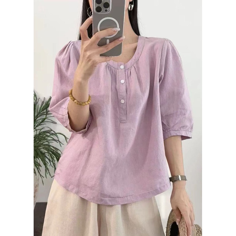 Women Purple Oversized Linen Top Half Sleeve