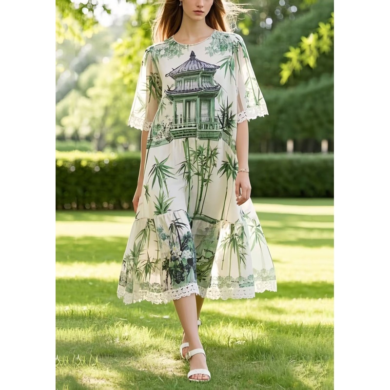 Art Print Oversized Patchwork Lace Chiffon Dress Summer