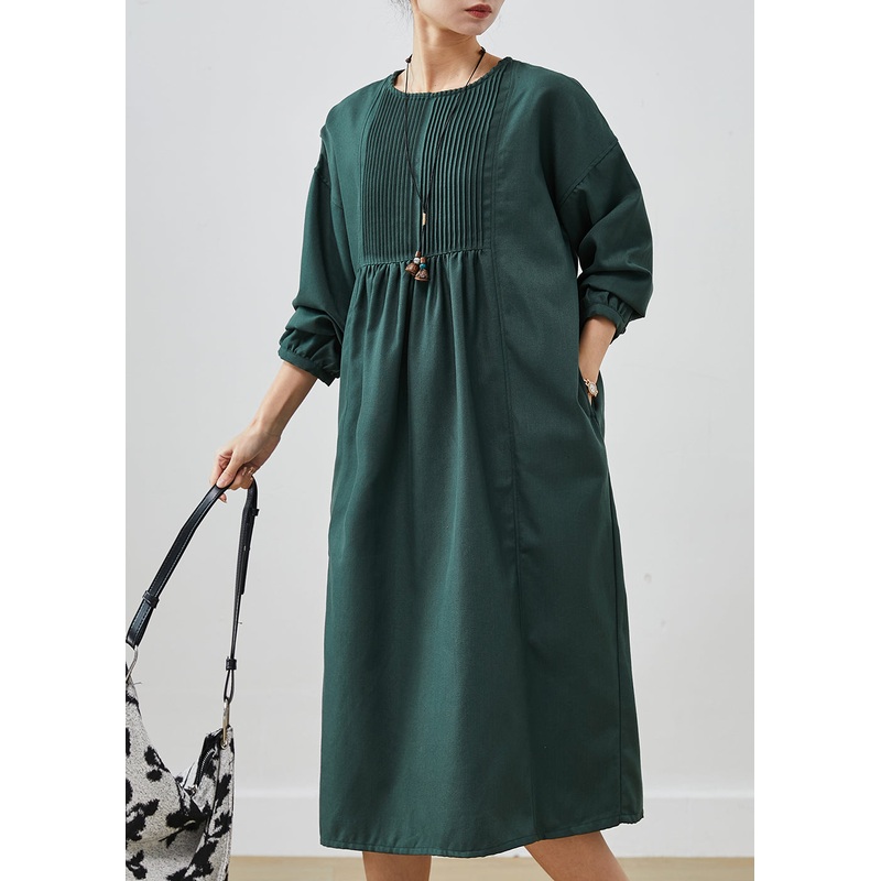 Blackish Green Cotton Holiday Dresses Oversized Wrinkled Spring