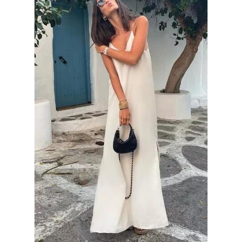 Boho White Backless Side Open Cotton Beach Dresses Summer