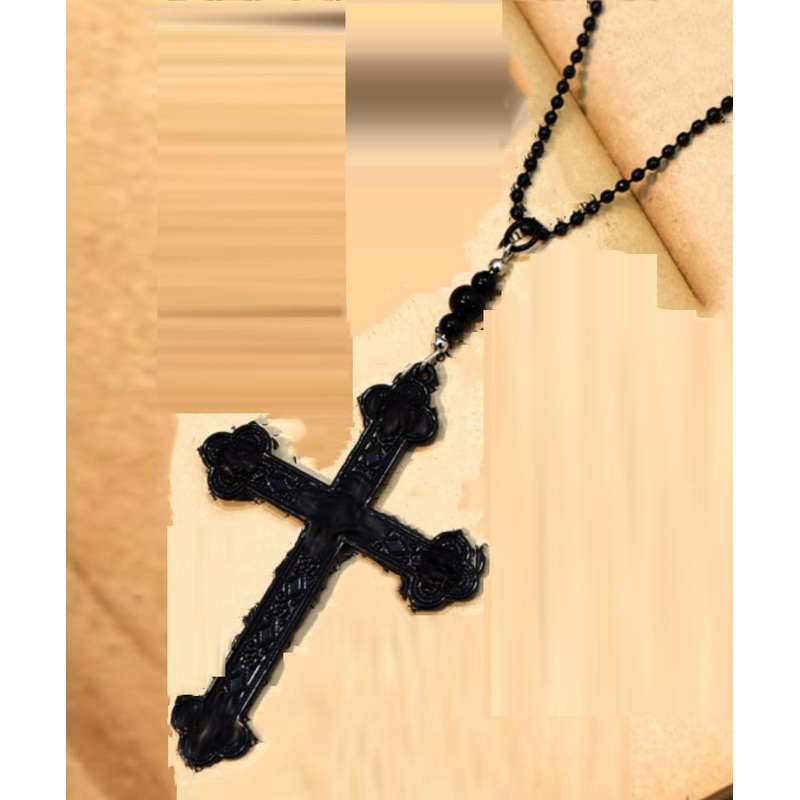 Boutique Black Alloy Beads Cross Pendant Necklace