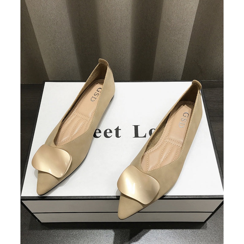 Boutique Splicing Flats Shoes Khaki Faux Leather Sequined Pointed Toe