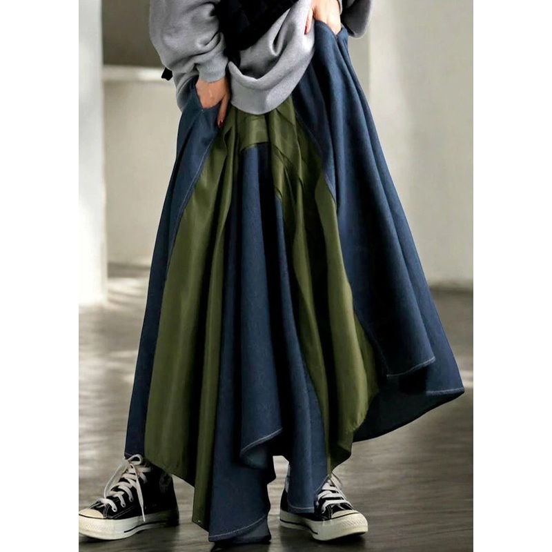 Chic Mixed Color Asymmetrical Patchwork Denim Skirt Summer