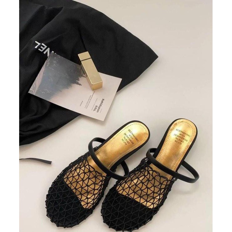 Fashion Black Hollow Out Breathable Splicing Slide Sandals
