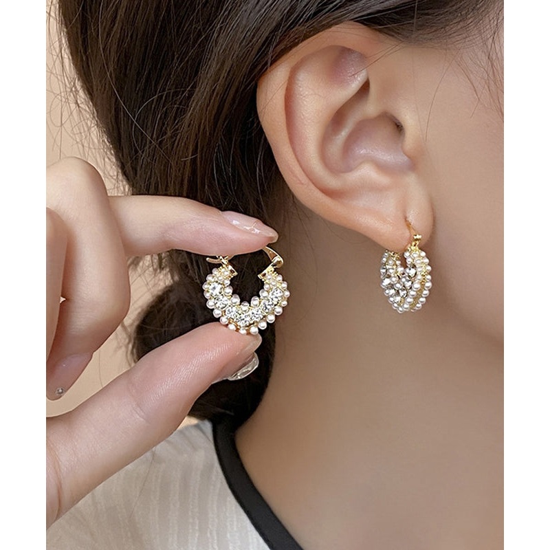 Fine Gold Overgild Zircon Pearl Hoop Earrings