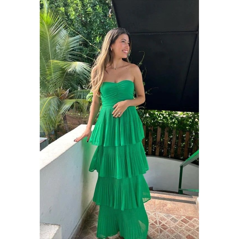 Green A Line  Strapless Party Prom Dresses Evening Dress J3954