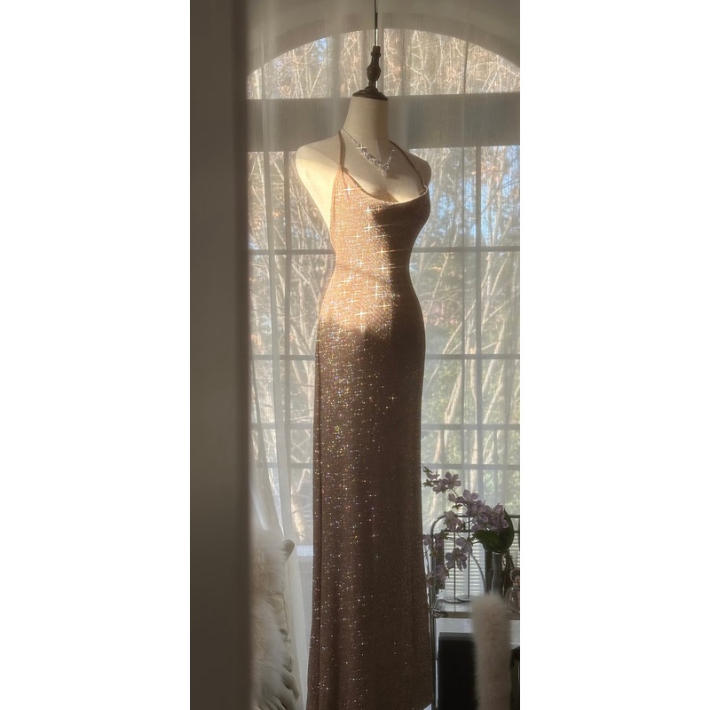 Halter Sequin Sparkling Prom Dress Shiny Evening Party Gown J6316