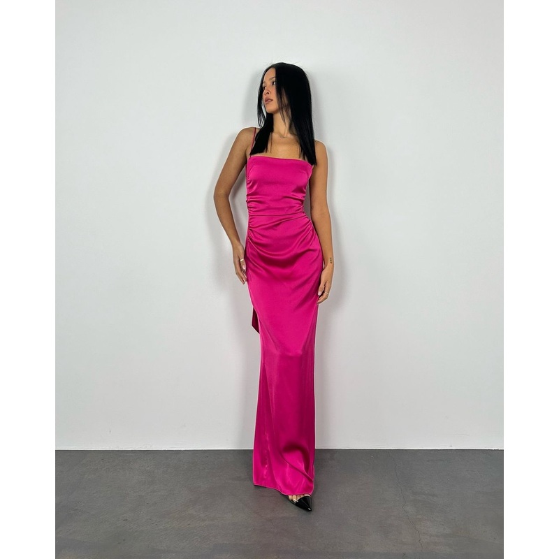 Hot Pink Sheath Long Prom Dress Satin Evening Dress J5141
