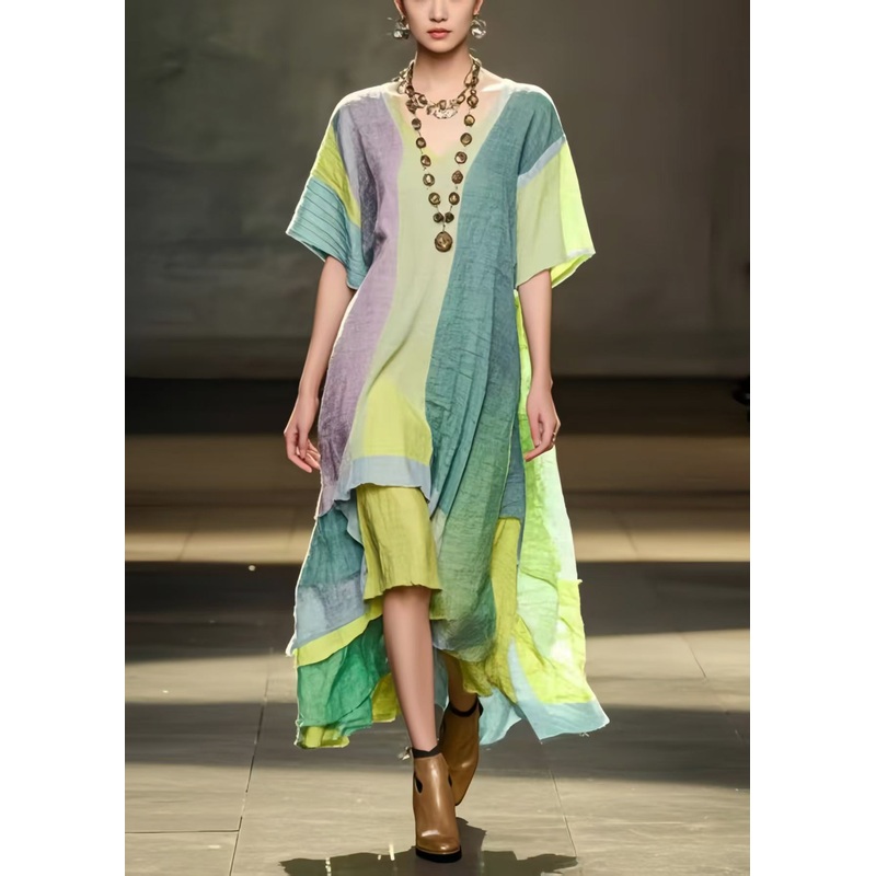 Modern Rainbow Asymmetrical Design Cotton Holiday Dress Summer