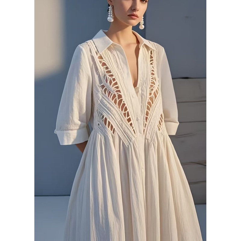 Sexy White Hollow Out Cotton Holiday Dress Summer