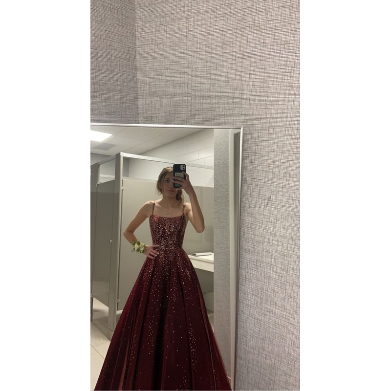 Spaghetti Straps A Line Burgundy Long Prom Dresses J2630