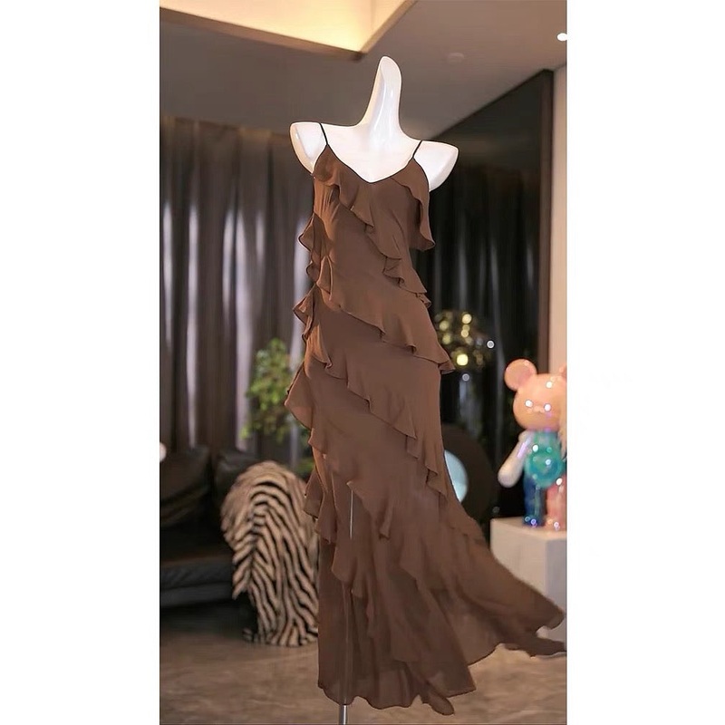 Spaghetti Straps Coffee Long Prom Dress Formal Party Dress J3381