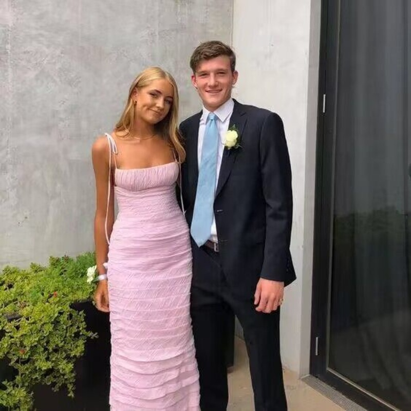 Spaghetti Straps Pink Sheath Long Prom Dress Party Gown J2943