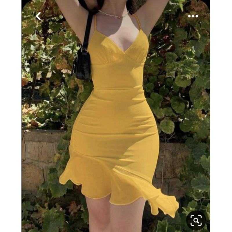 Spaghetti Straps V Neck Yellow Ruffle Homecoming Dress J8115