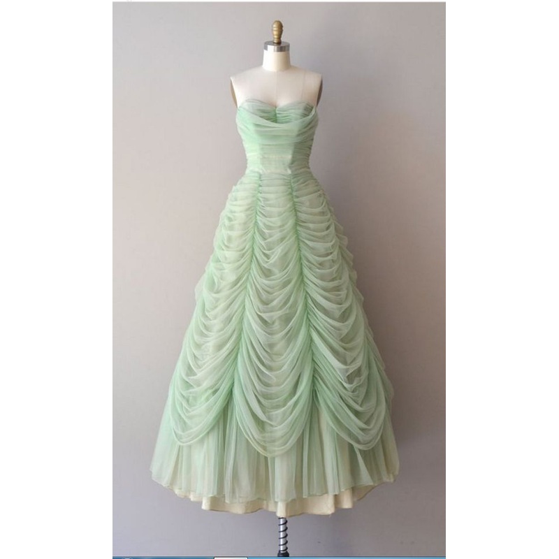 Strapless Green Layered Long Prom Gown Birthday Party Ball Gown J4279