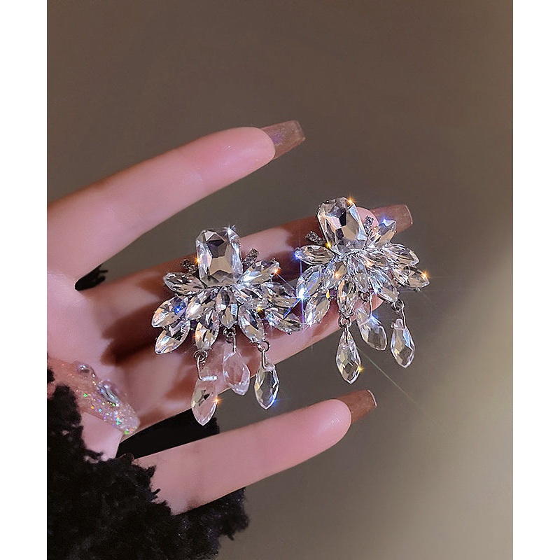 Style Nude Alloy Crystal Tassel Drop Earrings