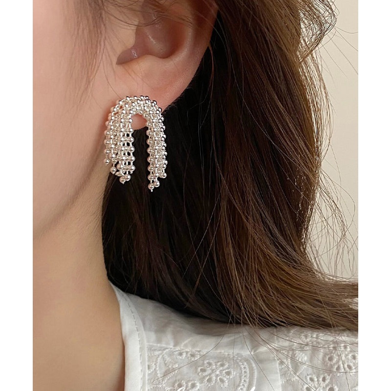 Unique Silk Metal Fireworks Tassel Hoop Earrings