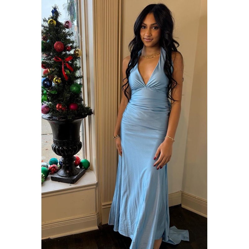 V Neck Blue Mermaid Long Prom Dress J5863