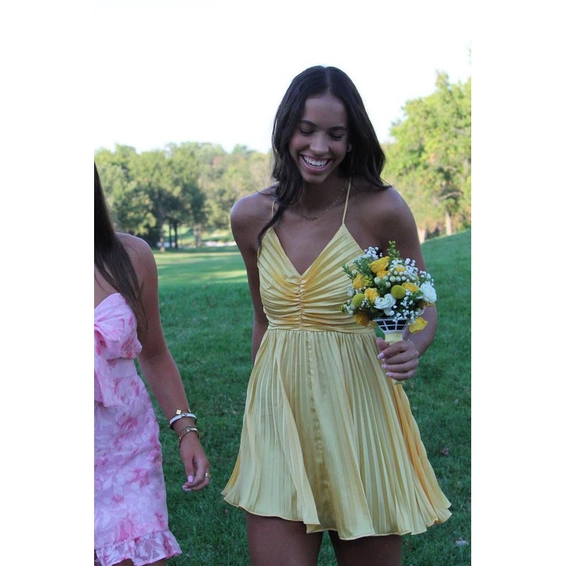 V Neck Pleated Short Prom Dress A Line Formal Dress J5369