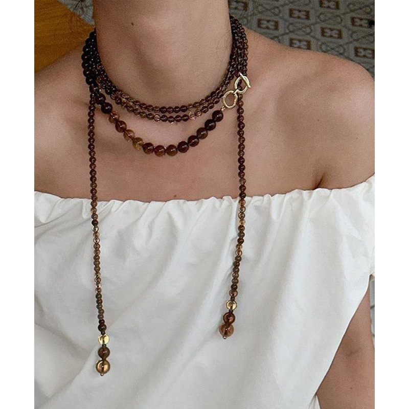Women Chocolate Copper Overgild Beading Gratuated Bead Necklace