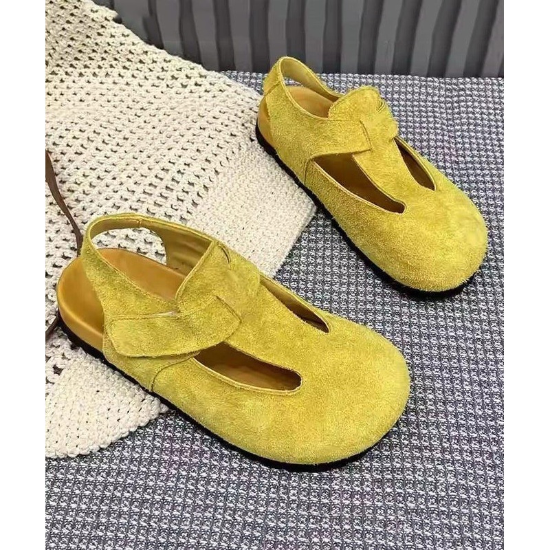 Yellow Flats Suede Comfy Hollow Out Flat Shoes