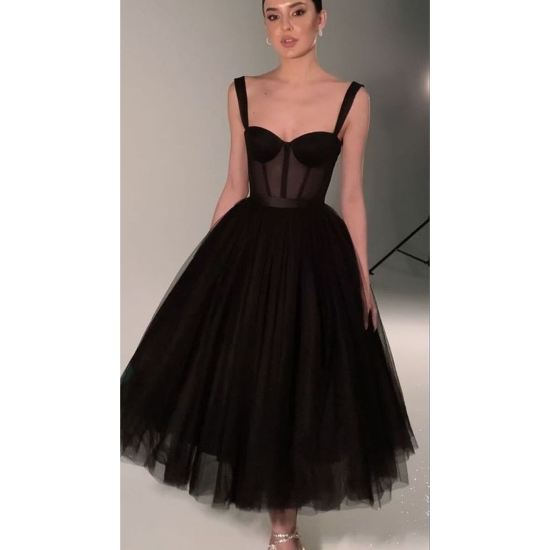 A Line Black Tulle Prom Dress Formal Party Dresses 2250