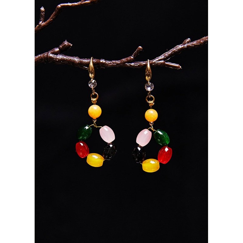 Beautiful Multicolour Gem Stone Fine Beeswax Drop Earrings