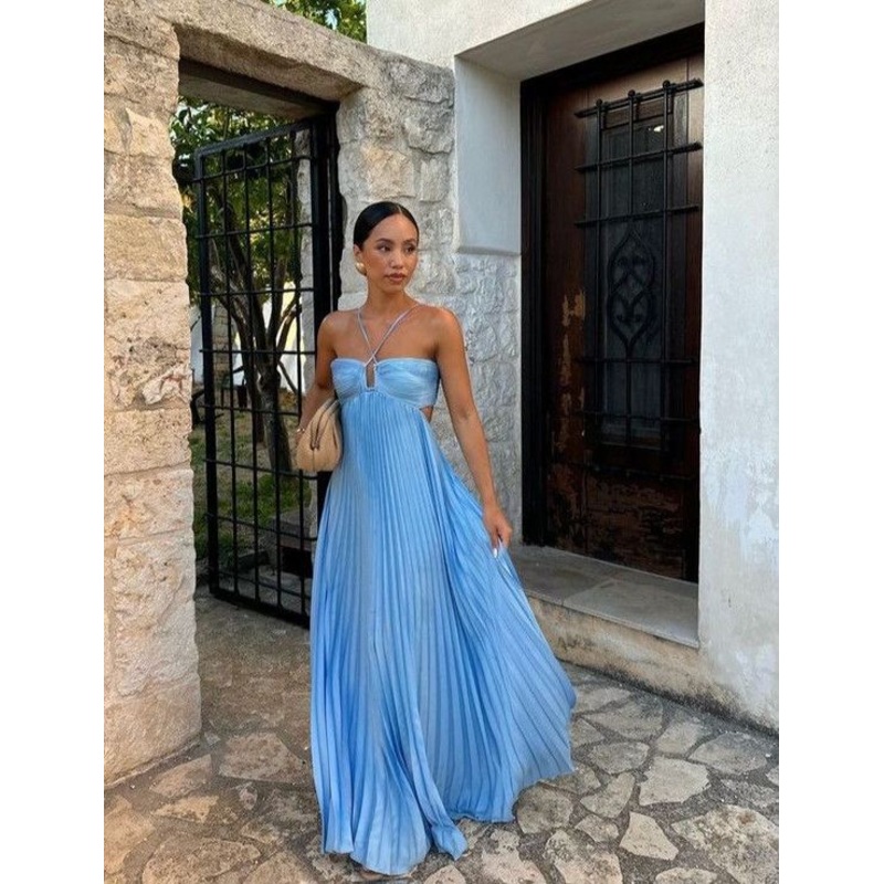 Blur Pleated A Line Prom Dress Formal Blue Evening Dress J6296