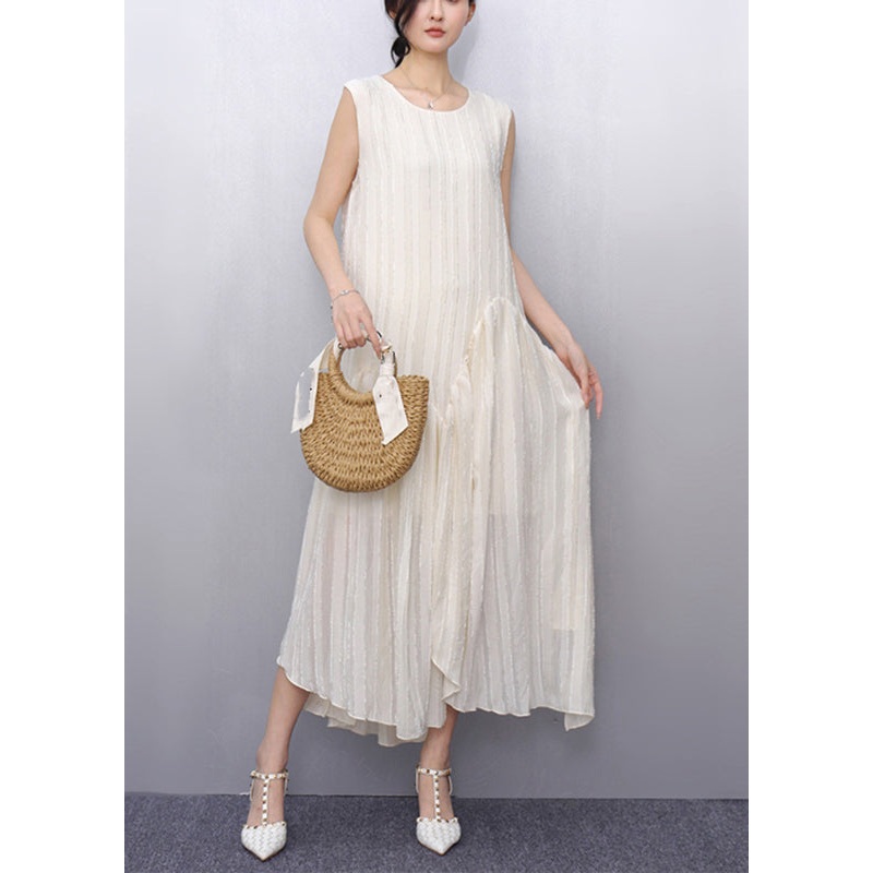 Boho Beige O-Neck Patchwork Party Maxi Dress Sleeveless