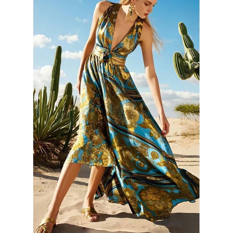 Boutique Print Silk Vacation Sundress Exra Large Hem