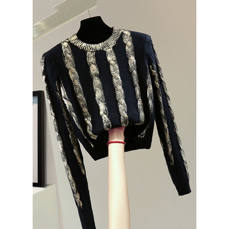 French Black O-Neck Cozy Cotton Knit Sweaters Winter