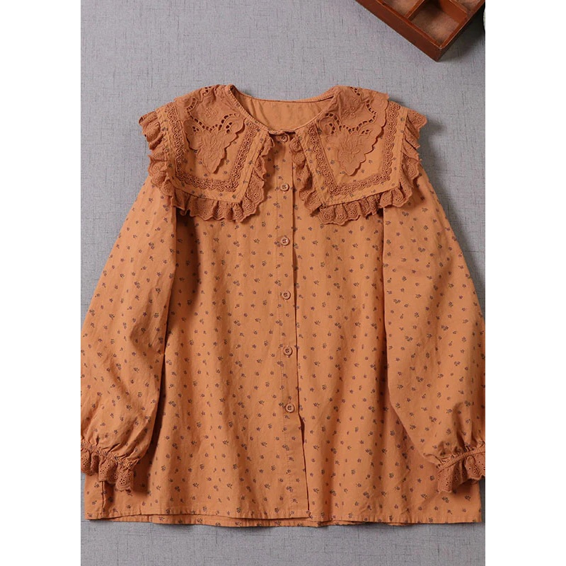 Grace Peter Pan Collar Print Cotton Shirts Spring