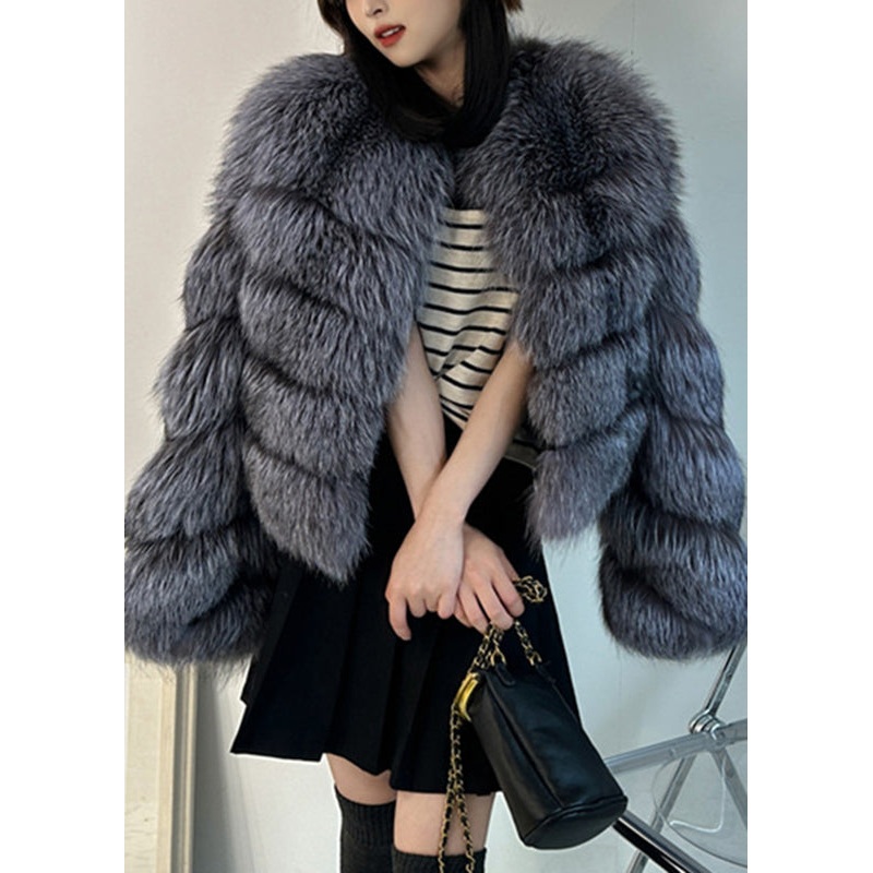 Grey Patchwork Leather And Fur Jacket Spring
