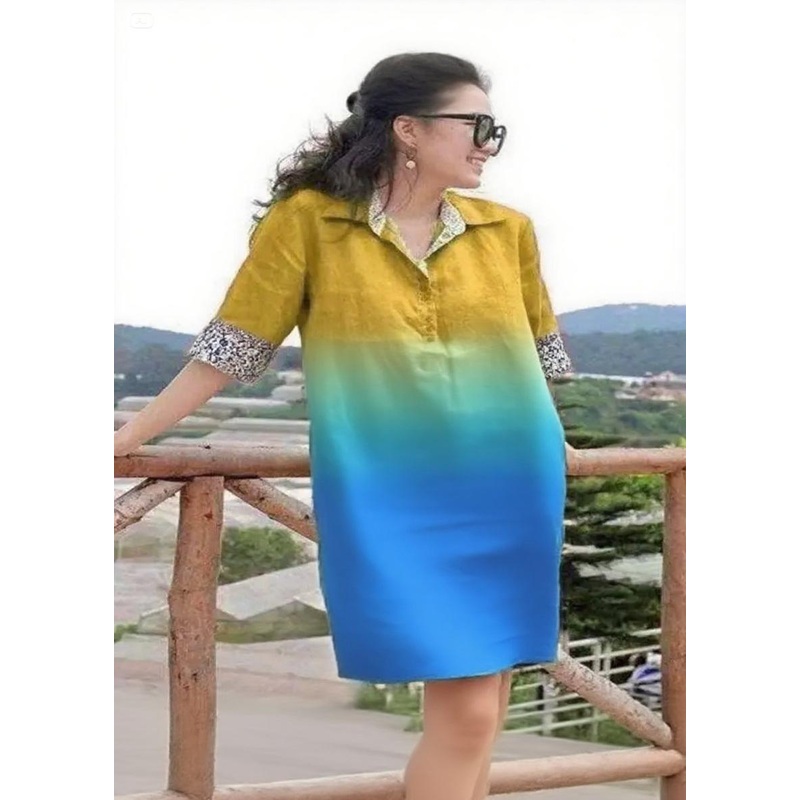 Handmade Gradient Peter Pan Collar Patchwork Vacation Mid Dresses Summer