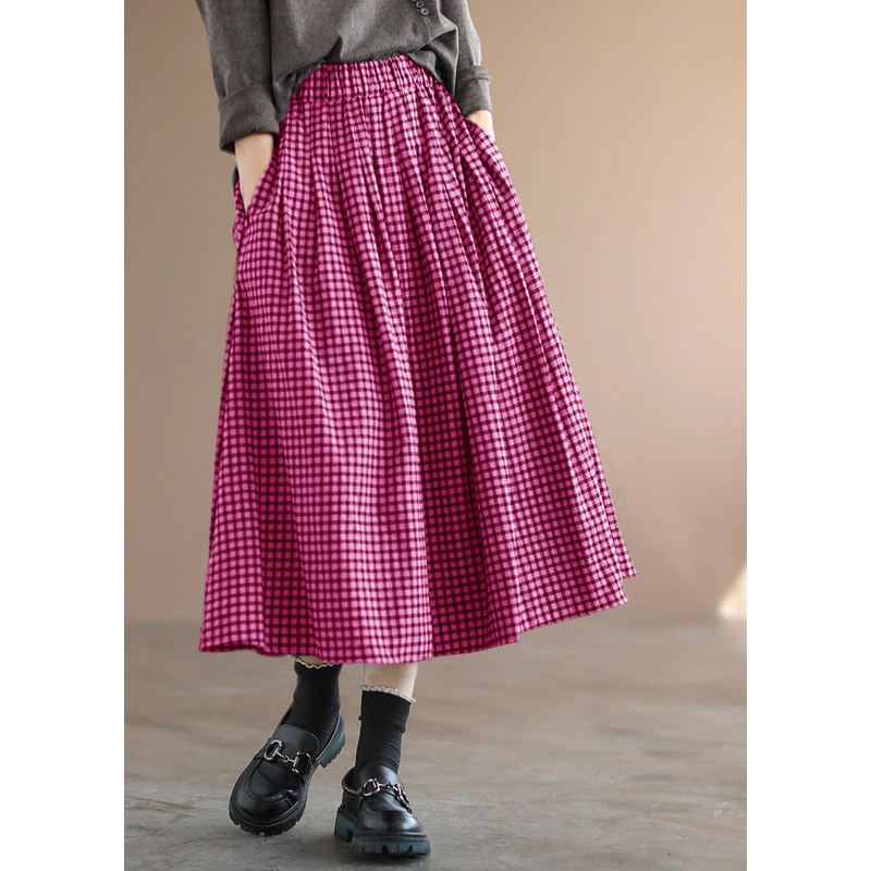 Handmade Purple Plaid Circle A Line Casual Spring Skirts