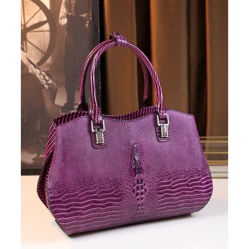 Modern Purple Large Capacity Calf Leather Tote Handbag