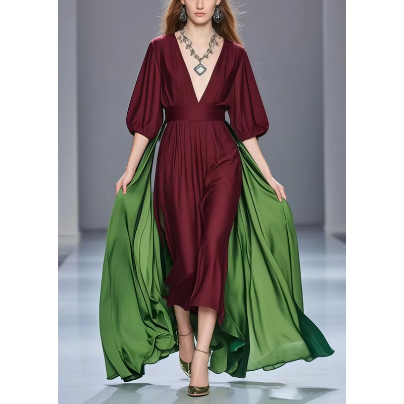 Mulberry Patchwork Silk Dresses Cinched Exra Large Hem Summer