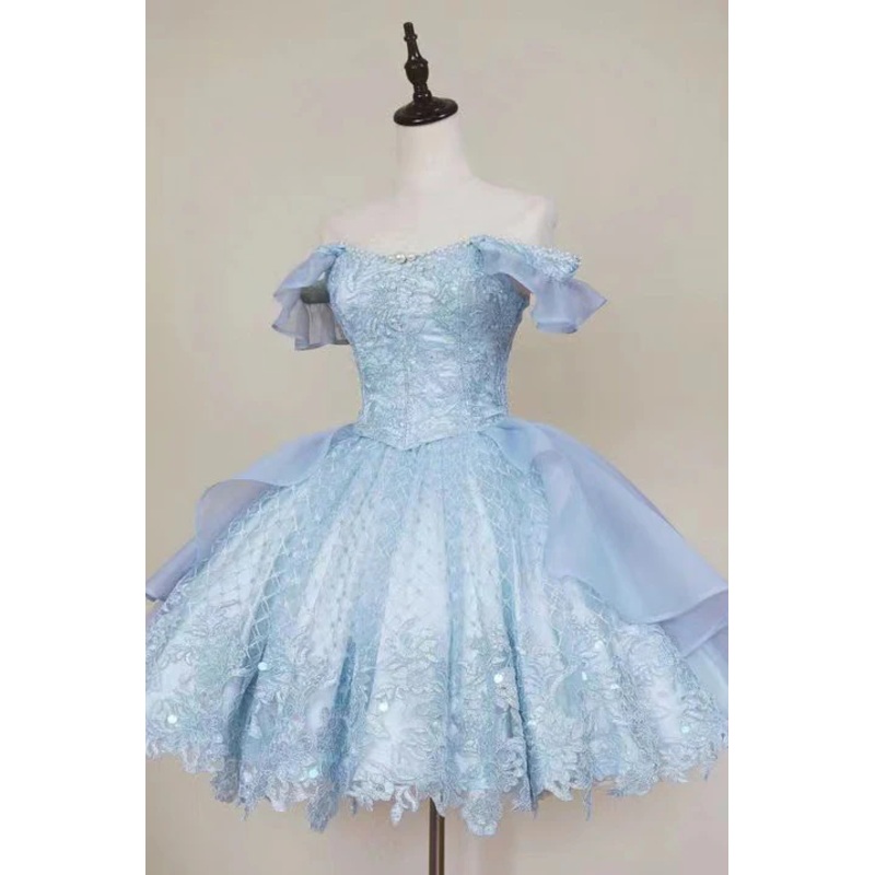 Off The Shoulder Lace Applique Short Homecoming Dress Birthday Dress J4037