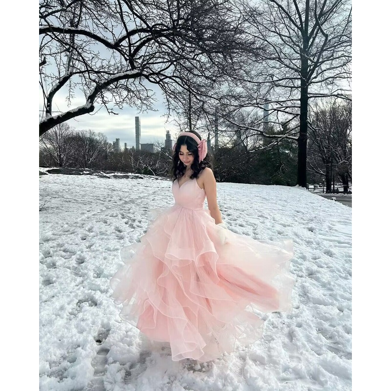 Pink A Line Tulle Long Prom Dress Sweet Party Dress J2773