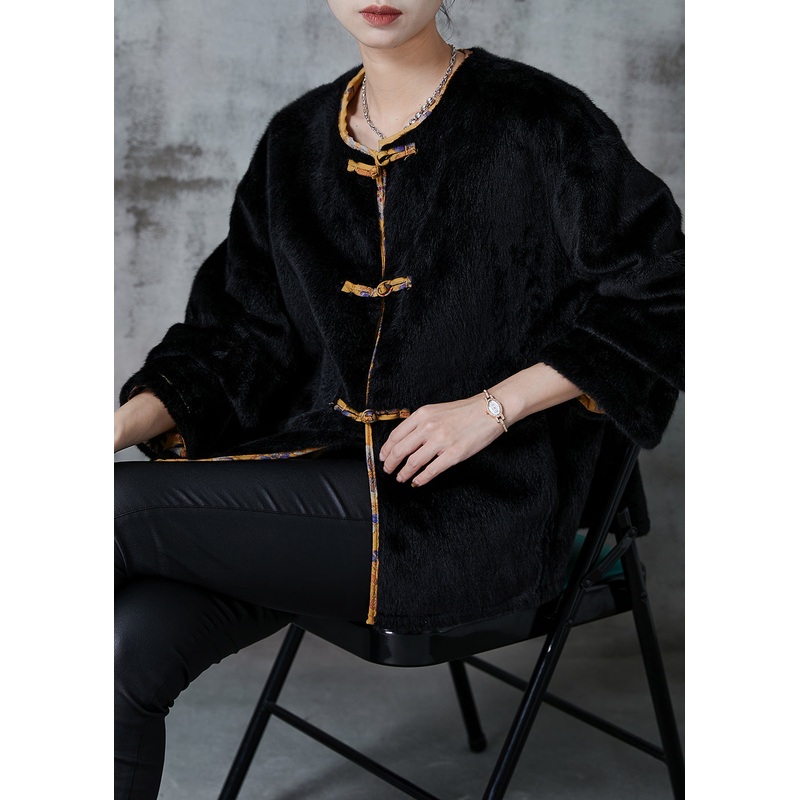 Simple Black Oversized Faux Mink Hair Wear On Both Sides Coats Spring