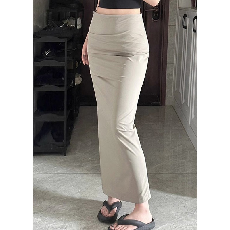 Slim Fit Khaki Side Open High Waist Cotton Skirts Summer